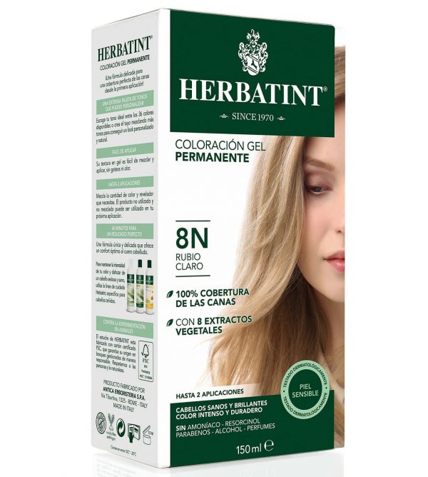 Tintura coloración gel permanente Herbatint 8N