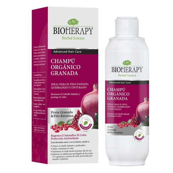 Shampoo de granada orgánico (cabellos dañados o tinturados) Bioherapy 330 ml.