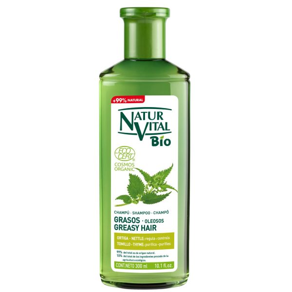 Shampoo para cabello graso con ortiga y tomillo Natur Vital 300 ml.