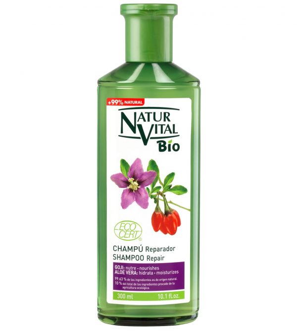 Shampoo reparador de goji y aloe vera Natur Vital 300 ml.