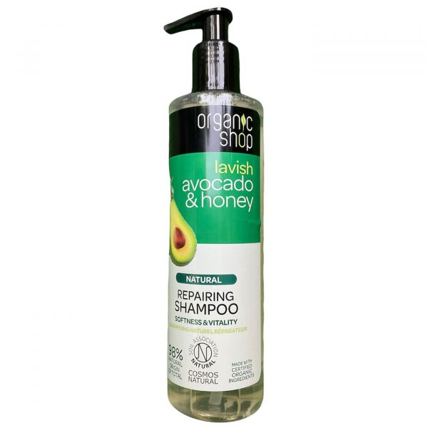 Shampoo reparador de palta y miel Organic Shop 280 ml.