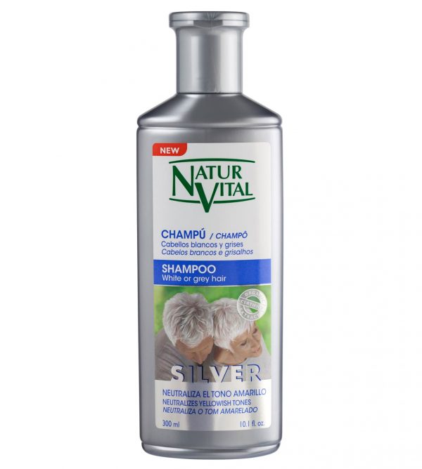 Shampoo silver para cabellos blancos y grises de NaturVital 300 ml