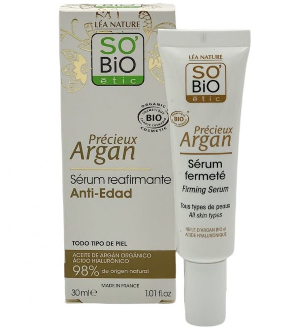 Serum antiedad con ácido hialuronico y aceite de argán So Bio Etic 30 ml.