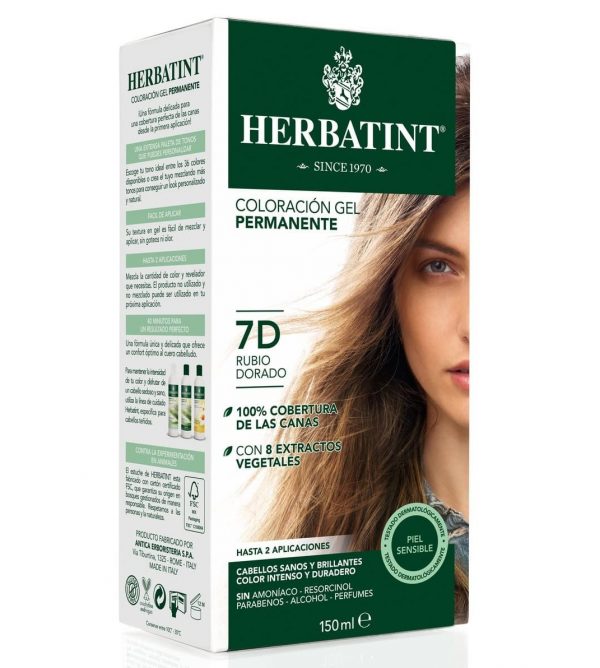 Tintura Permanente 7D - Rubio Dorado Herbatint sin amoniaco