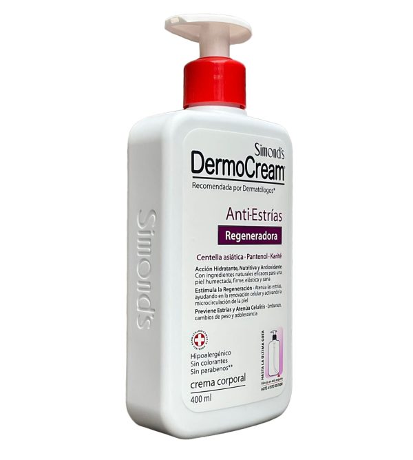 Crema Dermocream anti estrías con centella asiática y pantenol de Simond's 400 ml.