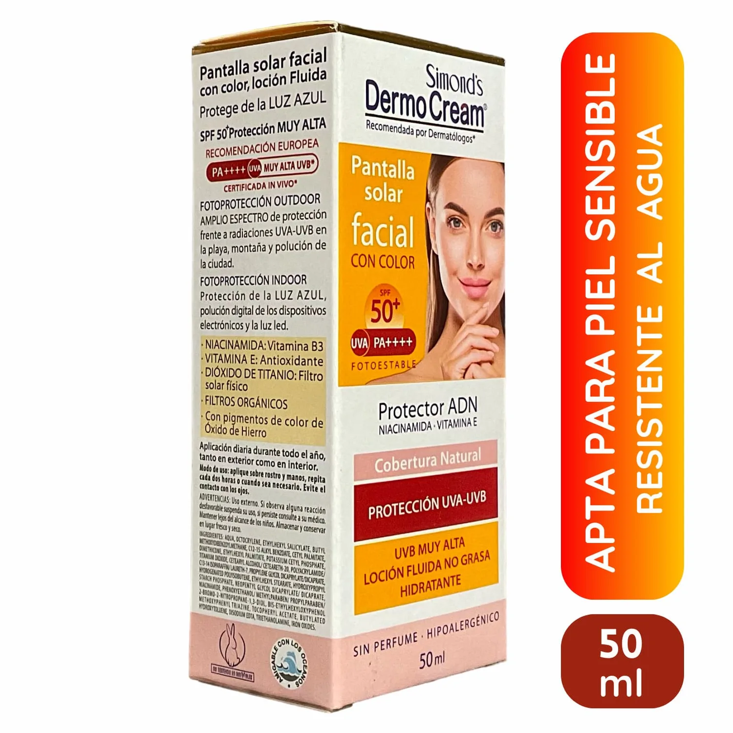 Pantalla solar facial color Spf 50+ con protector ADN Simond's 50 ml