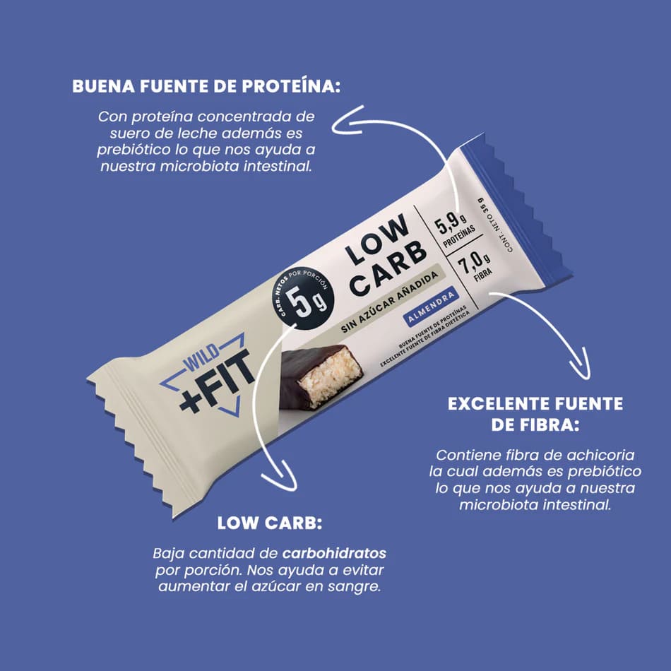 Barritas Wild Foods +Fit Low Carb Chocolate Bitter Almendra - Imagen 2