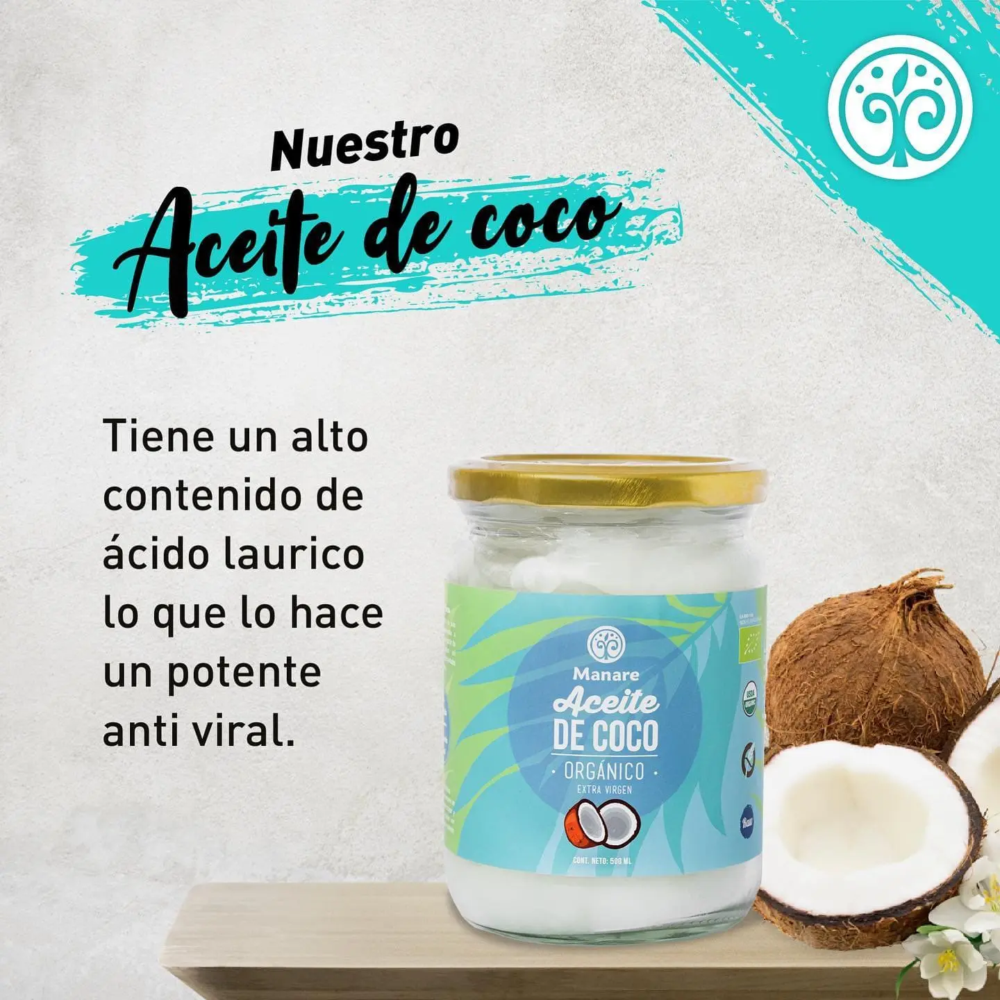 Aceite de Coco Orgánico Prensado En Frío - 1 Litro - Manare - Imagen 3