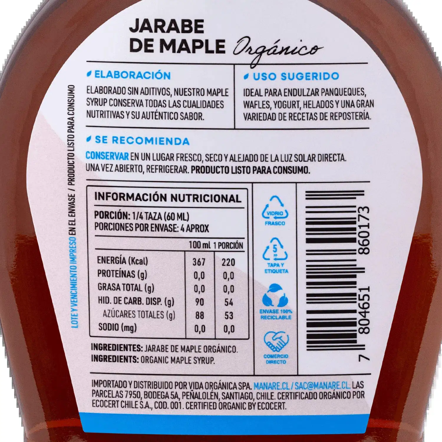 Jarabe de Maple Syrup - Endulzante Natural 250ml - Manare - Imagen 2