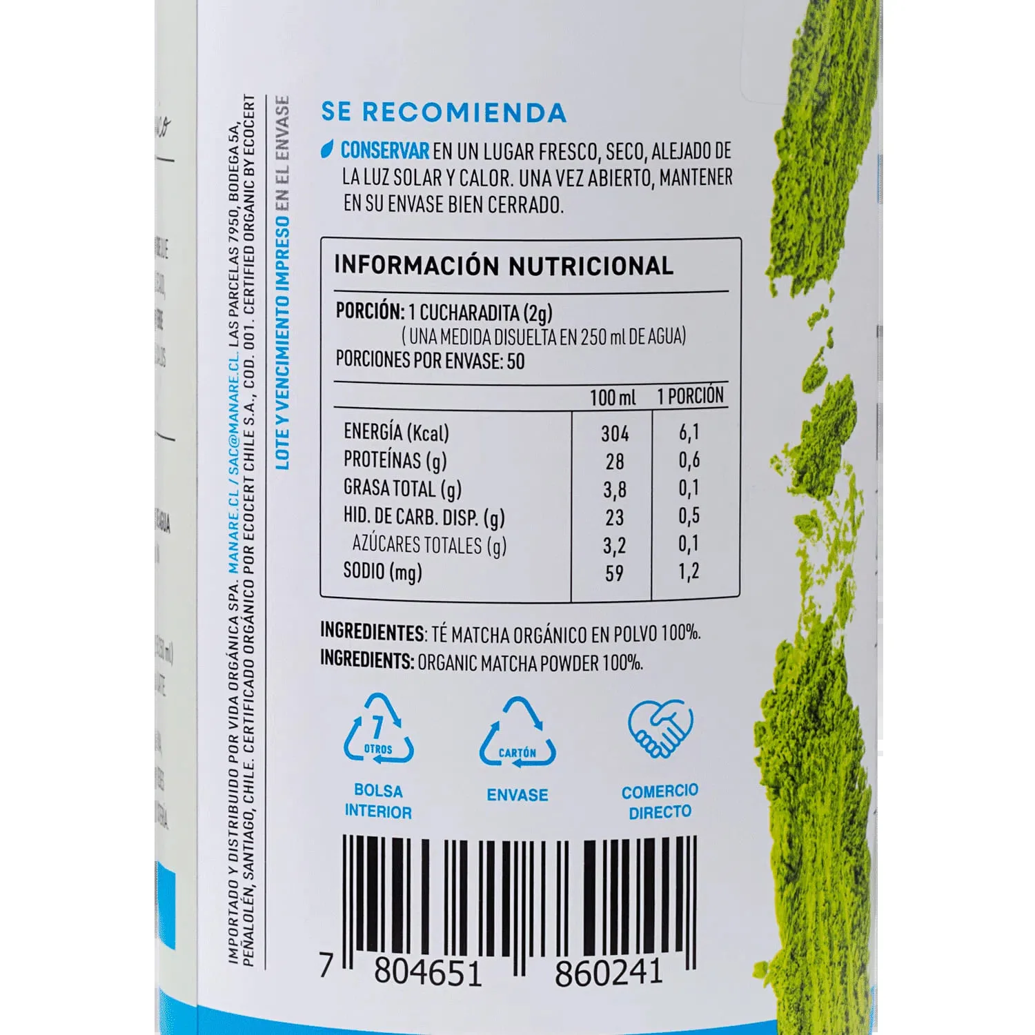 Té Matcha Verde Orgánico En Polvo 100g - Manare - Imagen 3