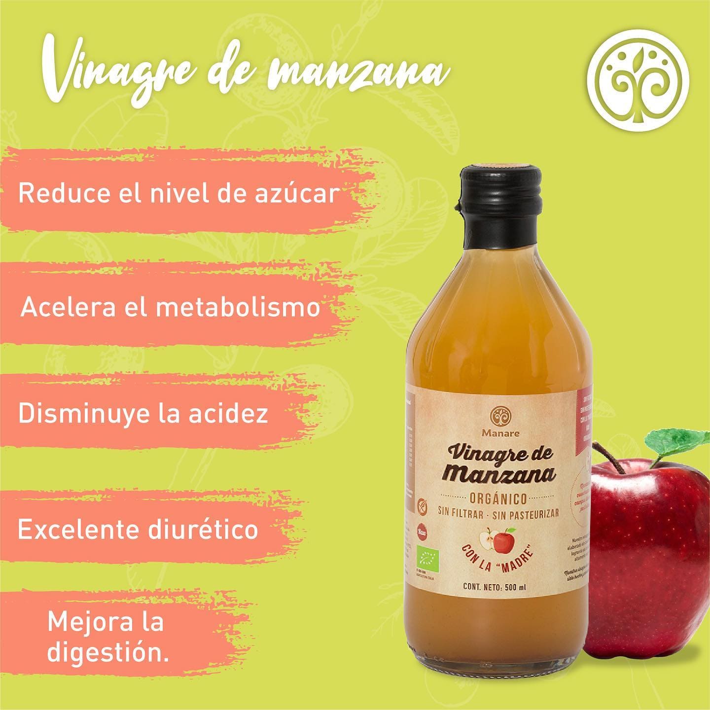 Vinagre de Sidra de Manzana Orgánico - 1 Litro - Manare - Imagen 4