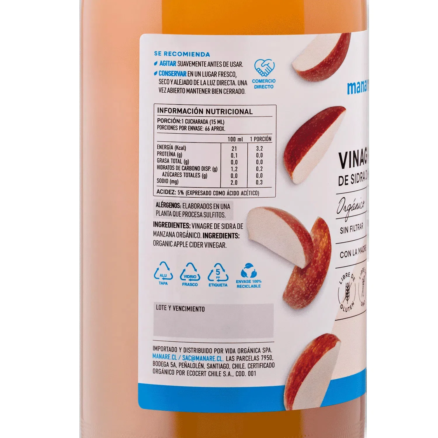Vinagre de Sidra de Manzana Orgánico - 1 Litro - Manare - Imagen 2