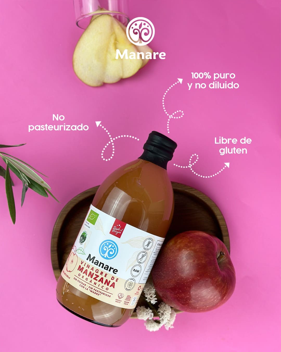 Vinagre de Sidra de Manzana Orgánico - 1 Litro - Manare - Imagen 5