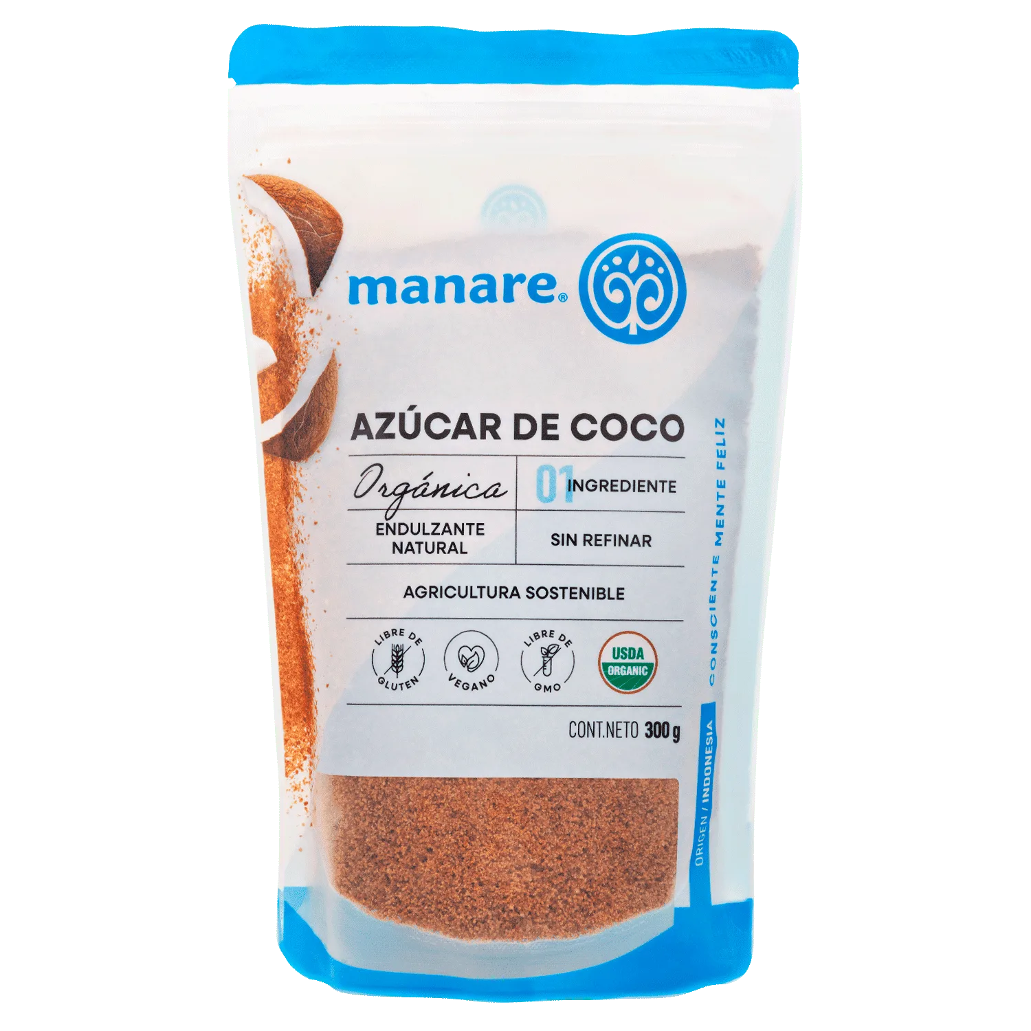 Azúcar De Coco Orgánica 300g - Endulzante Natural - Manare