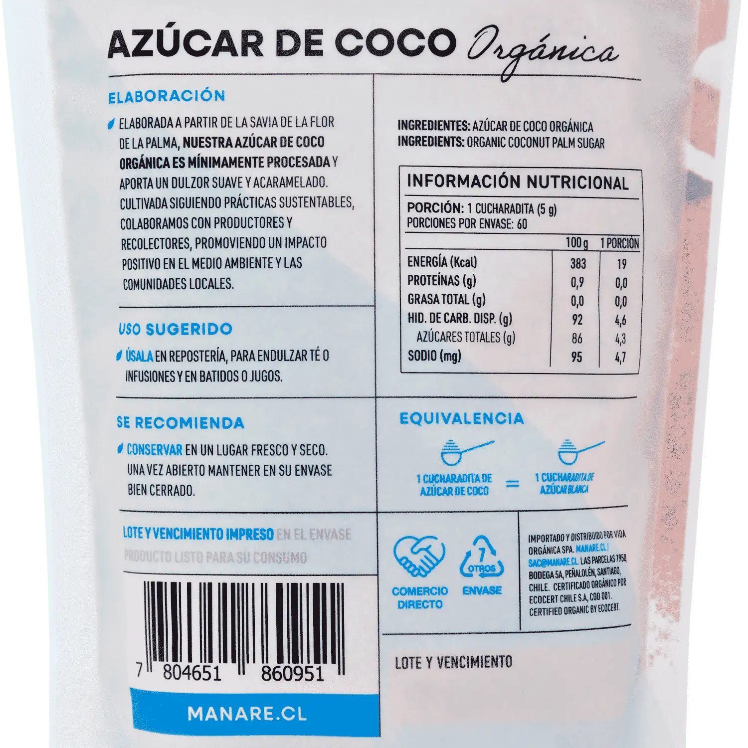 Azúcar De Coco Orgánica 300g - Endulzante Natural - Manare - Imagen 3