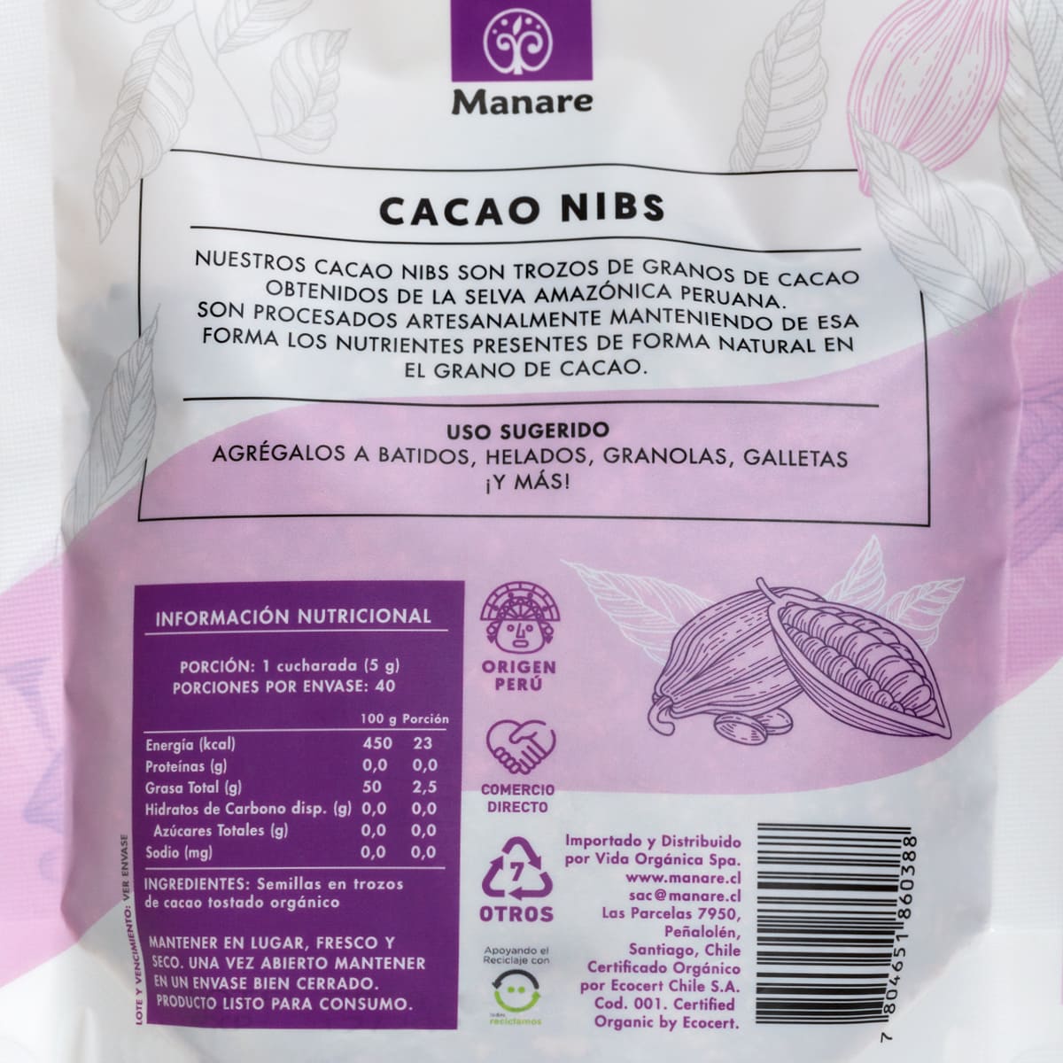 Cacao Nibs Orgánico 200g - Manare - Imagen 3