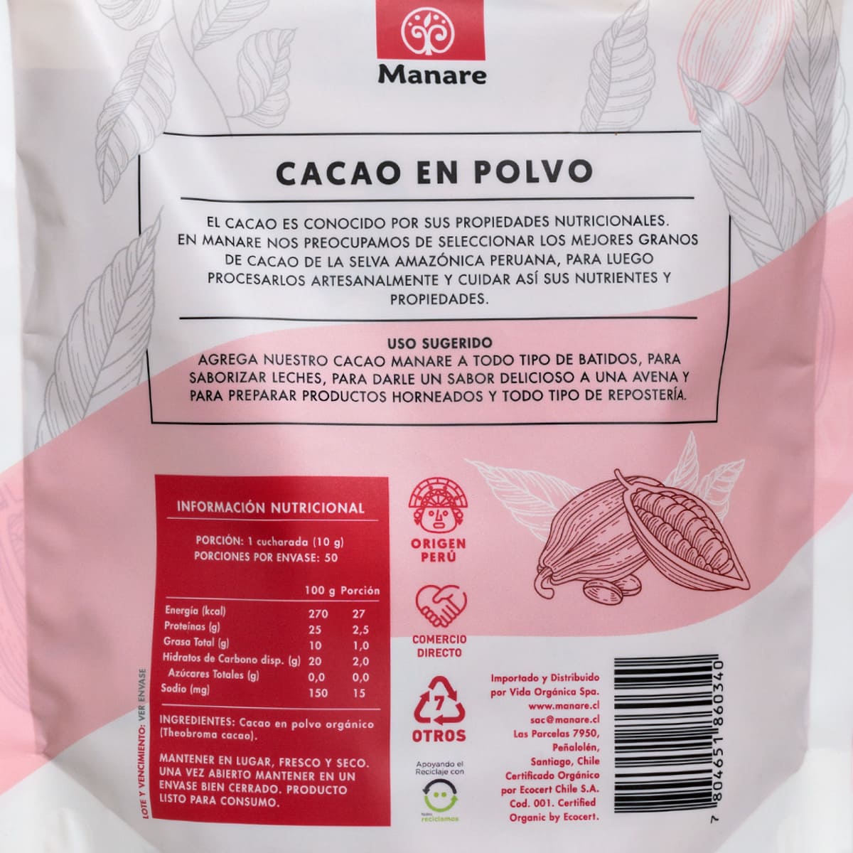 Cacao en polvo 500g - Manare - Imagen 4