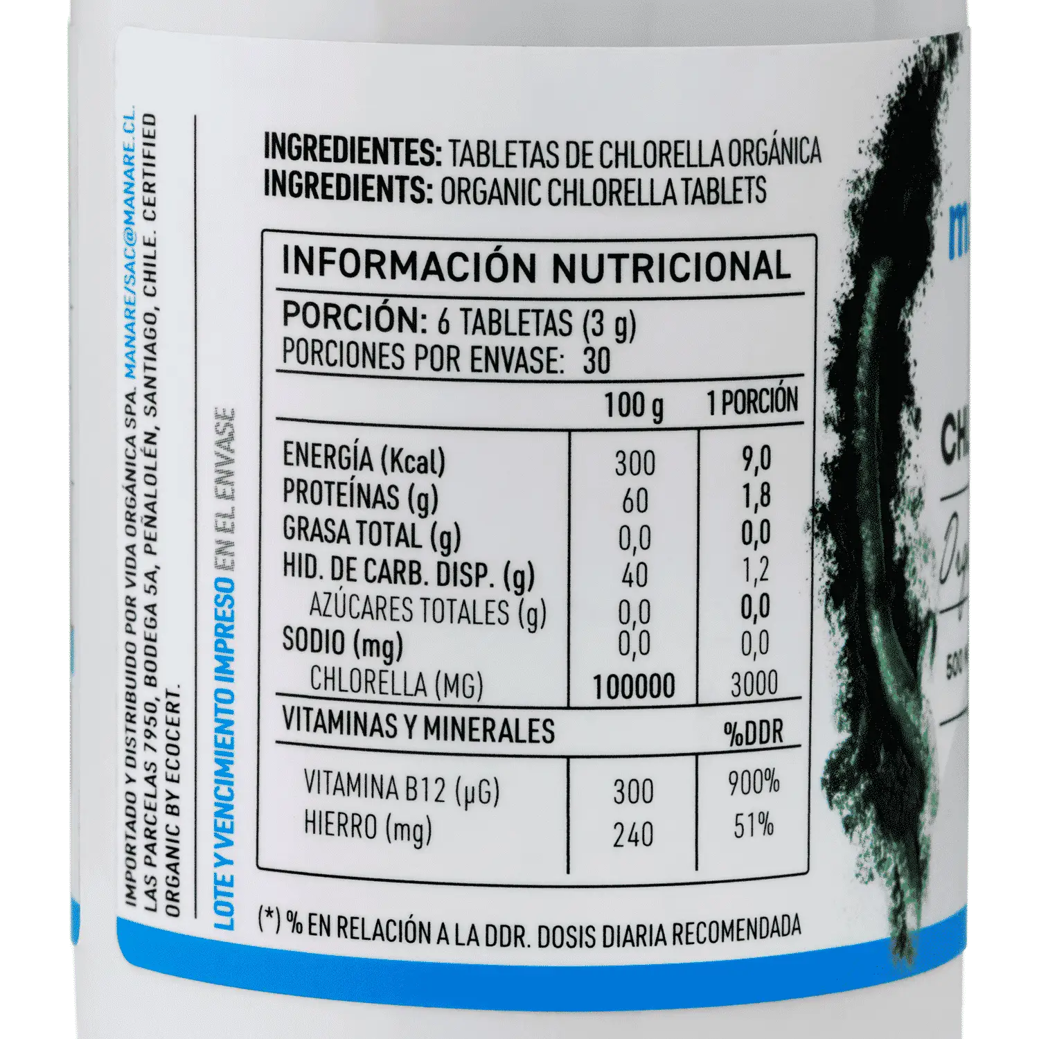 Chlorella Orgánica 180 Tabletas 90g - Manare - Imagen 2