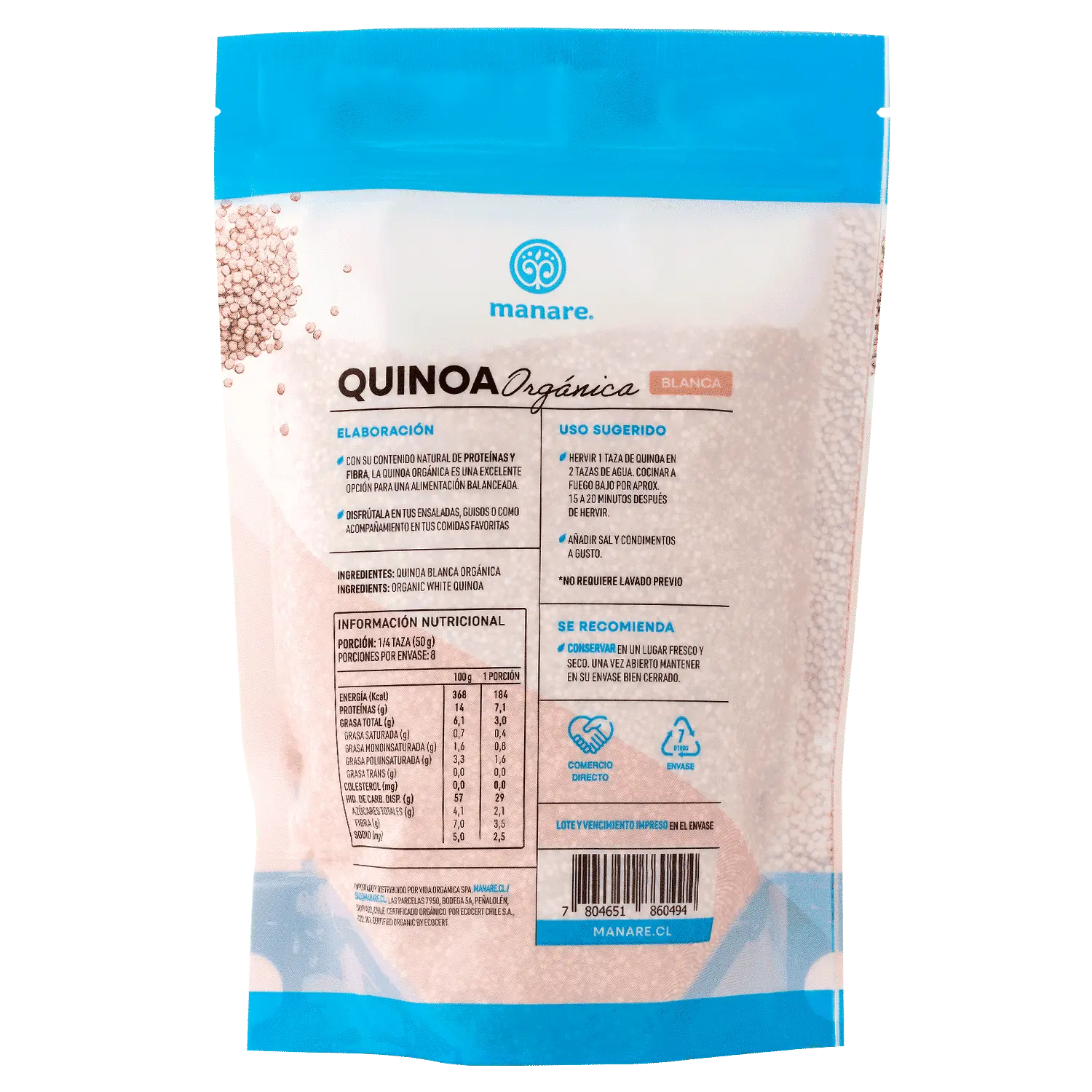 Quinoa Blanca Orgánica 400g - Manare - Imagen 2