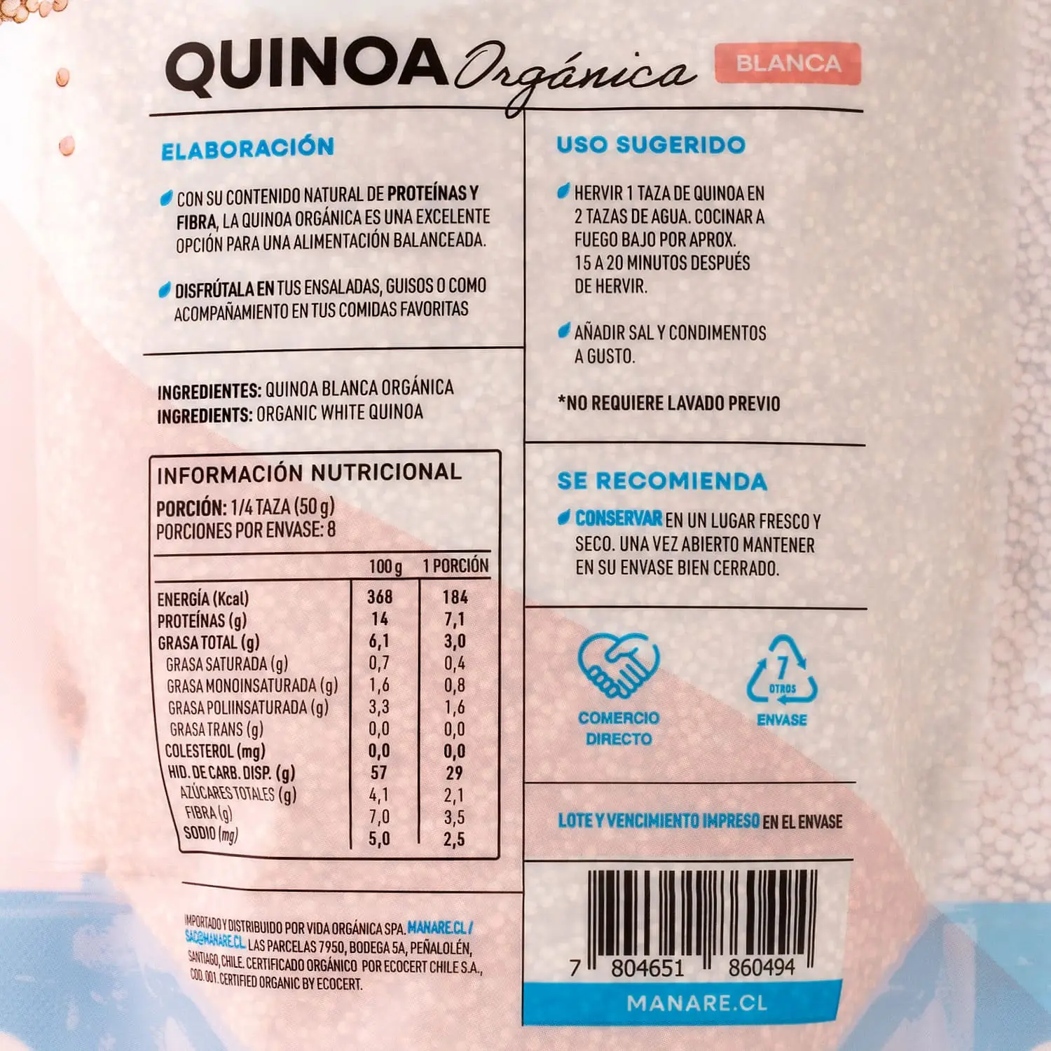Quinoa Blanca Orgánica 400g - Manare - Imagen 3