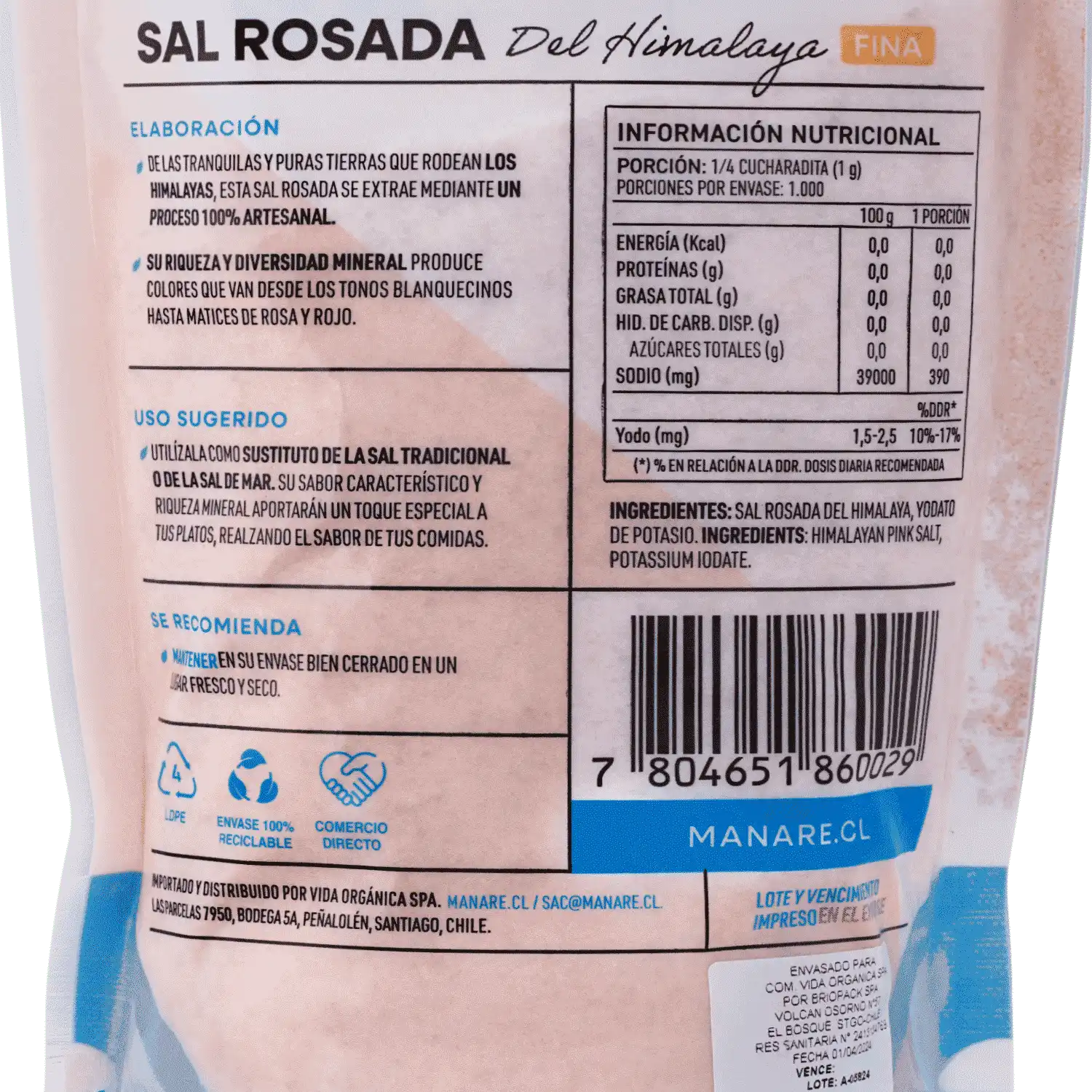 Sal Rosada Fina Del Himalaya 1 Kg - Manare - Imagen 3