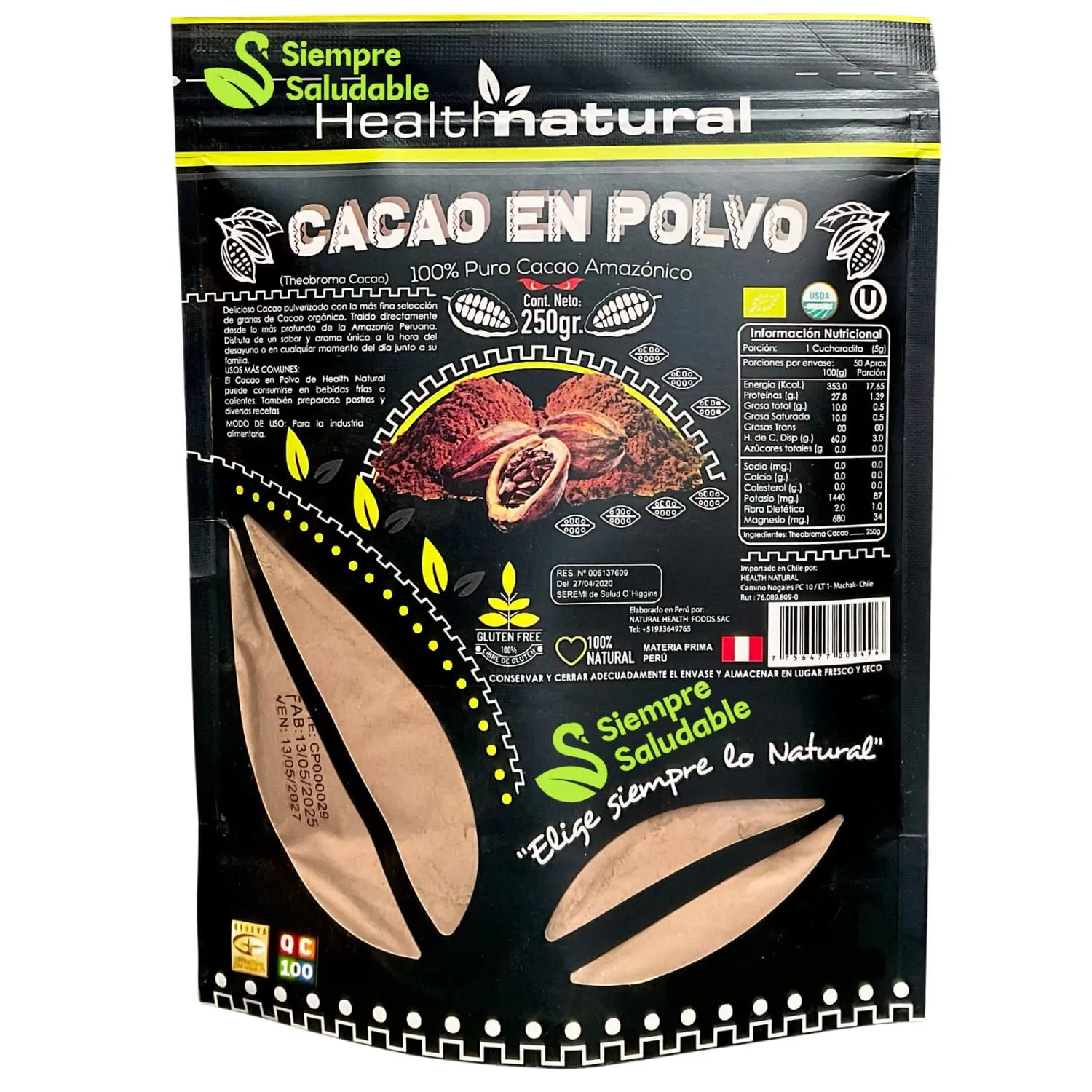 Cacao en polvo orgánico Health Natural