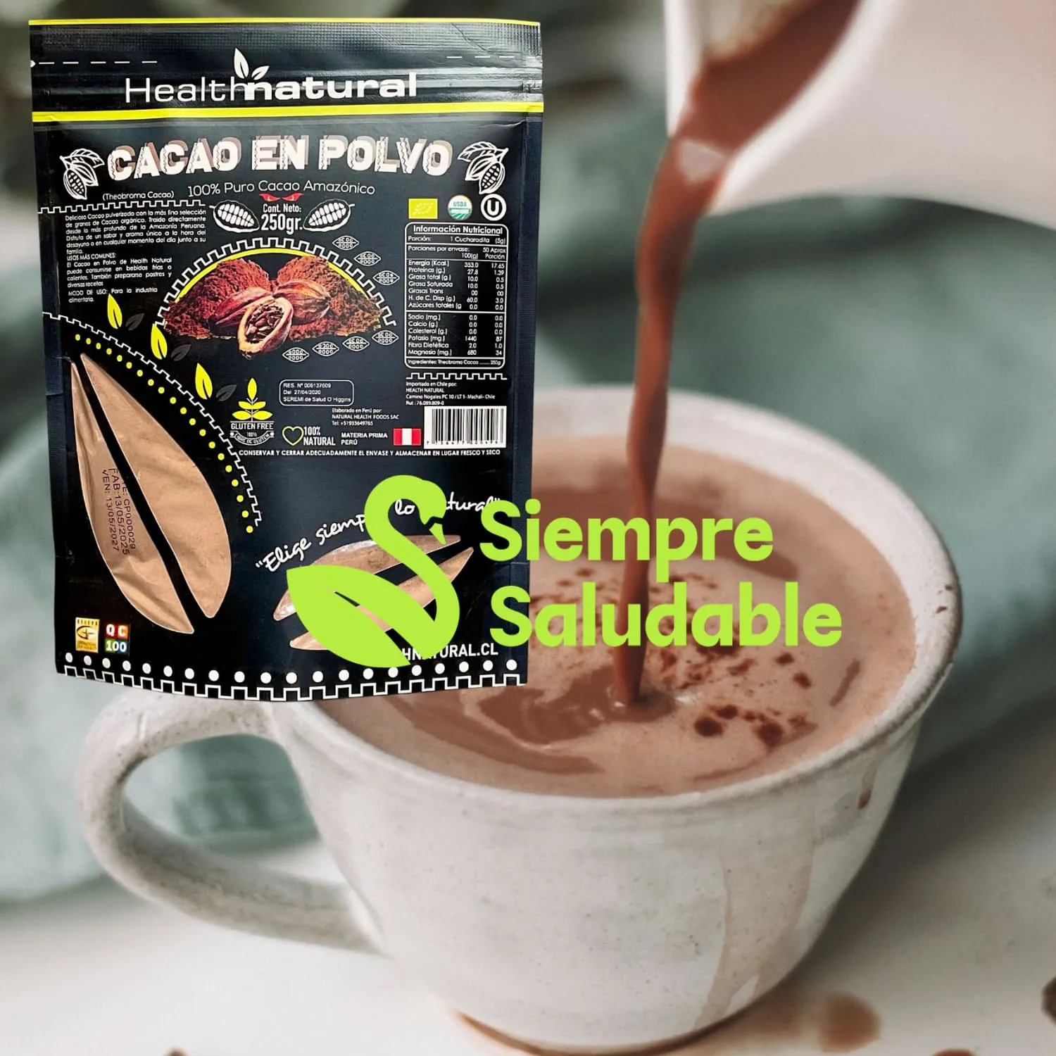 Cacao en polvo orgánico Health Natural 250 grs - 100% natural - Imagen 2