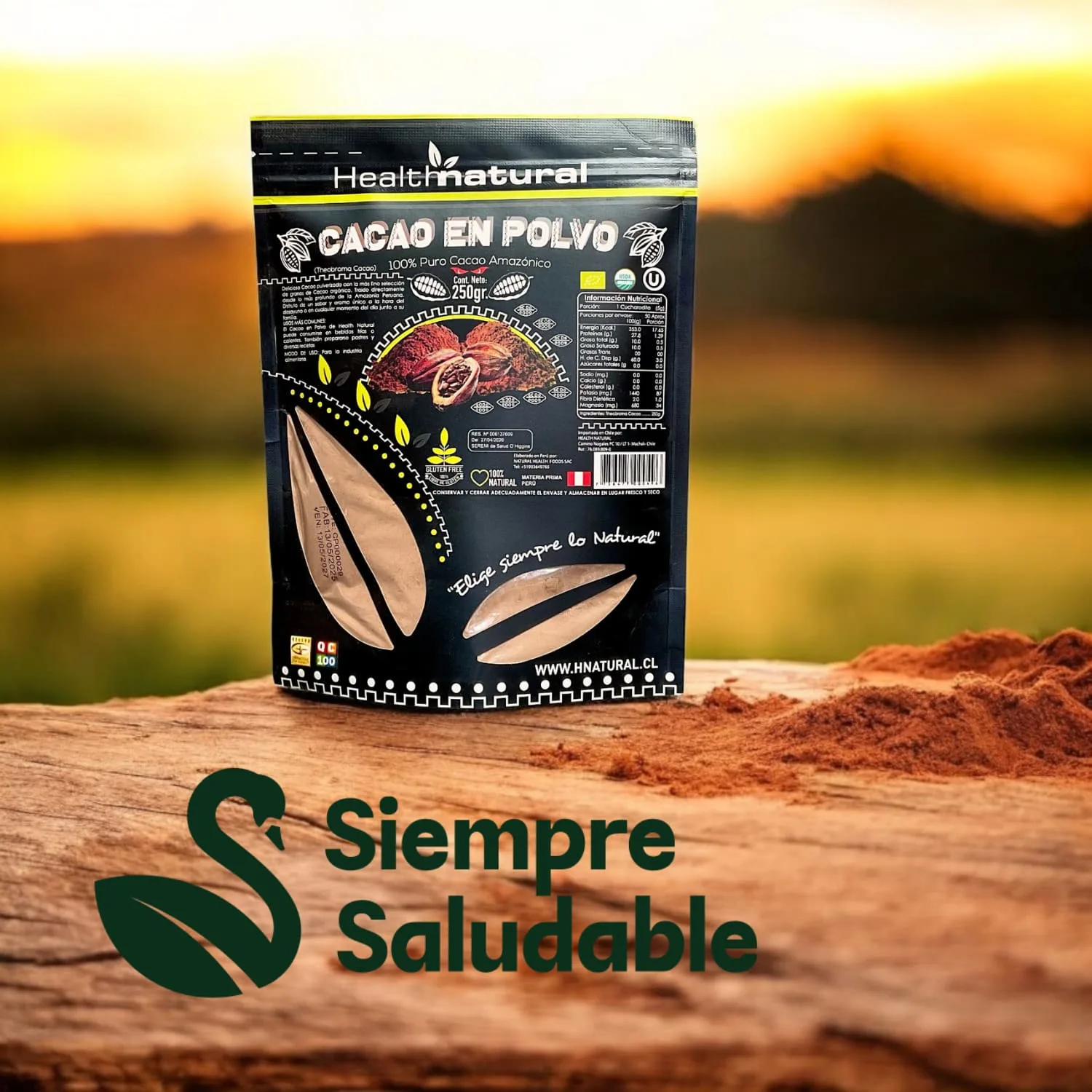 Cacao en polvo orgánico Health Natural 250 grs - 100% natural - Imagen 4