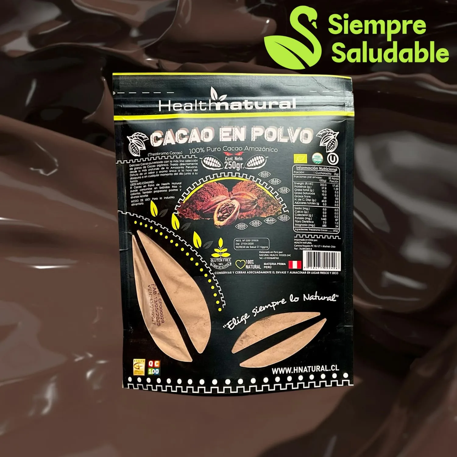 Cacao en polvo orgánico Health Natural 250 grs - 100% natural - Imagen 5