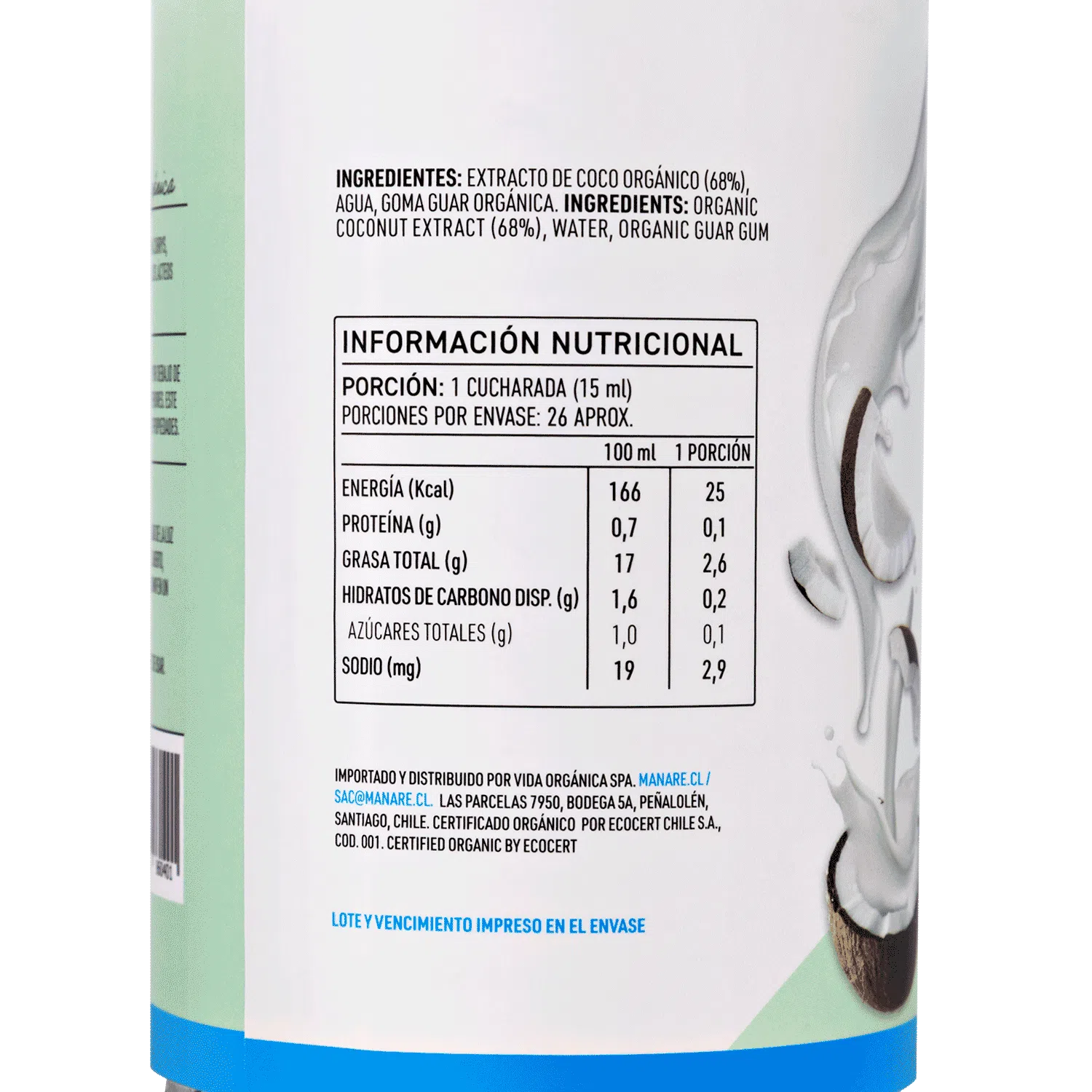 Leche De Coco Orgánica 400ml Manare - Imagen 2