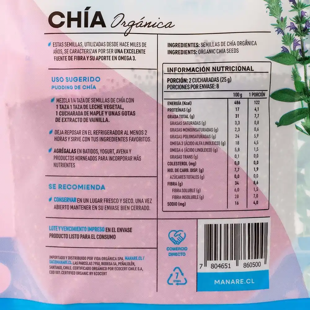 Semillas De Chía Orgánica 200g - Manare - Imagen 2