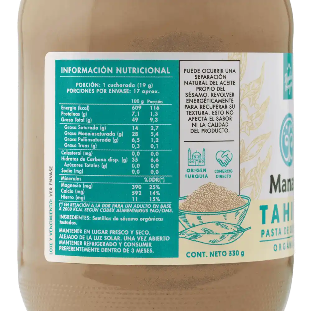 Tahini Pasta De Sésamo 330g - Manare - Imagen 2