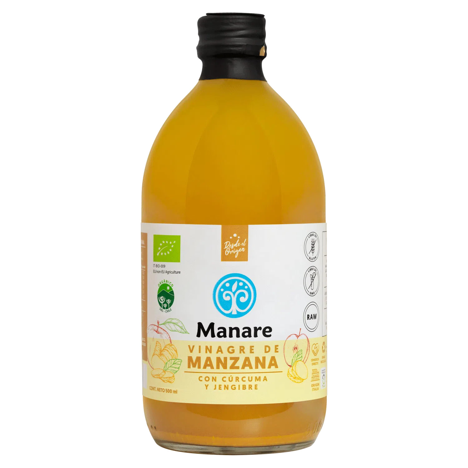 Vinagre De Sidra De Manzana Cúrcuma Y Jengibre 500ml Manare