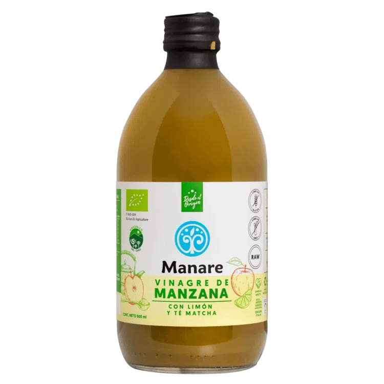 Vinagre De Sidra De Manzana Con Matcha Y Limón 500ml Manare