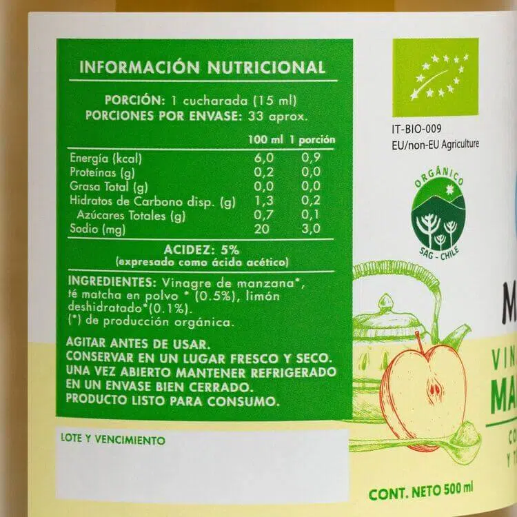 Vinagre De Sidra De Manzana Con Matcha Y Limón 500ml Manare - Imagen 2
