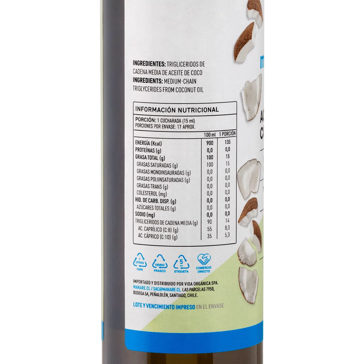 Aceite De Coco Mct 250ml Sin Olor Ni Sabor - Manare - Imagen 2
