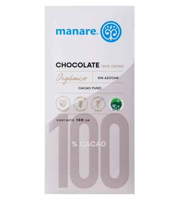 Chocolate 100% Cacao Orgánico 100g Sin Azúcar - Manare