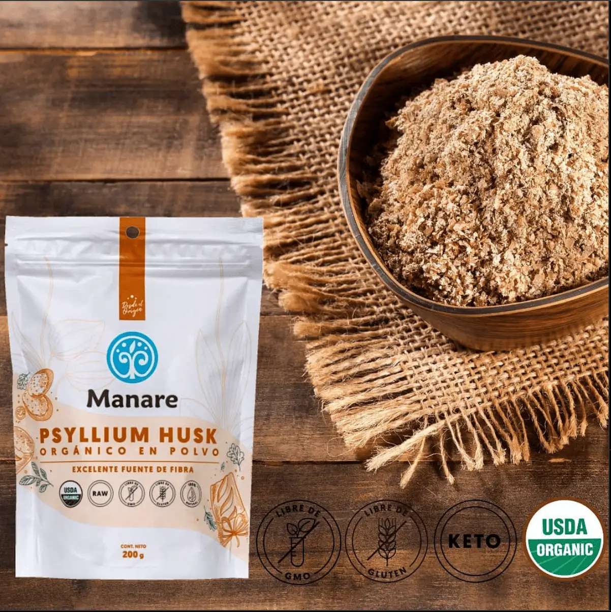Psyllium Husk Natural En Polvo 200g - Manare - Imagen 3