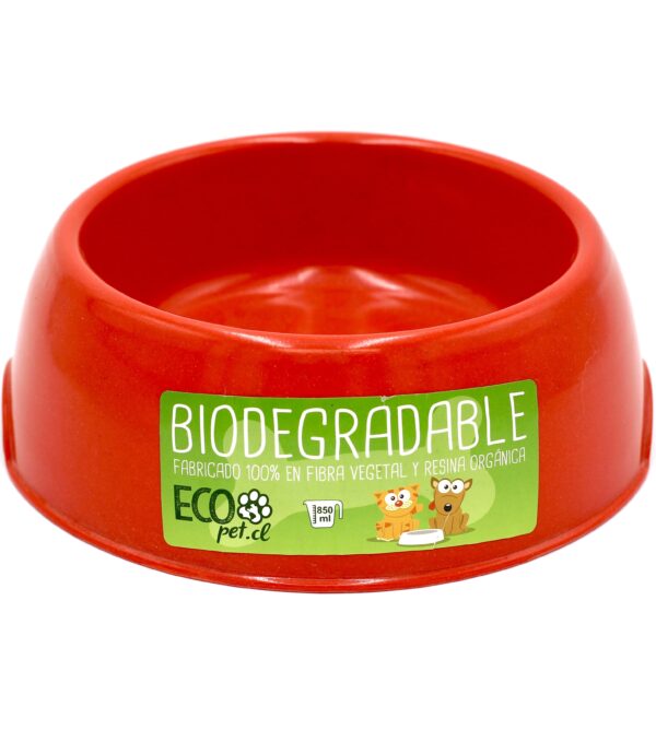 Plato para mascota biodegradable y ecológico 850 ml Color Rojo