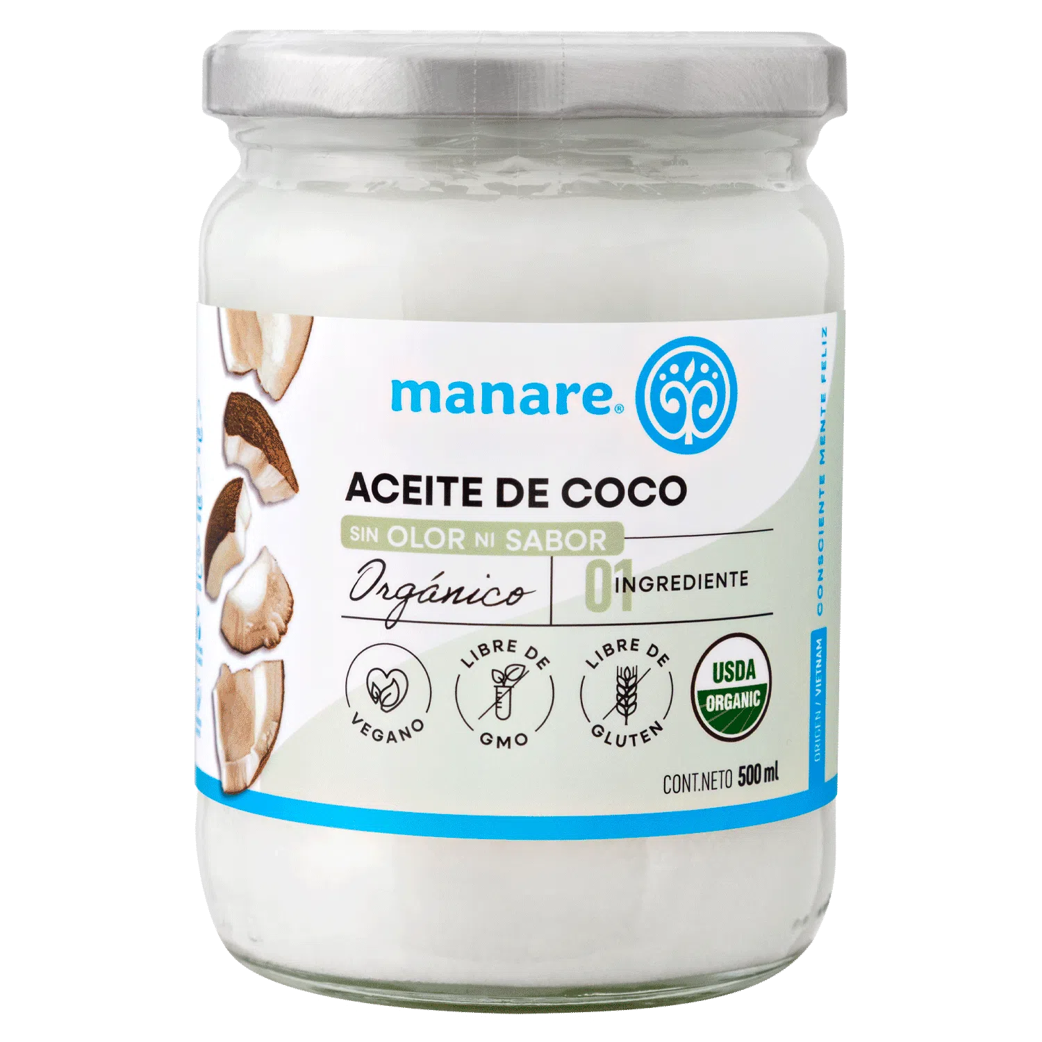 Aceite De Coco Sin Olor Ni Sabor Orgánico - 500ml - Manare