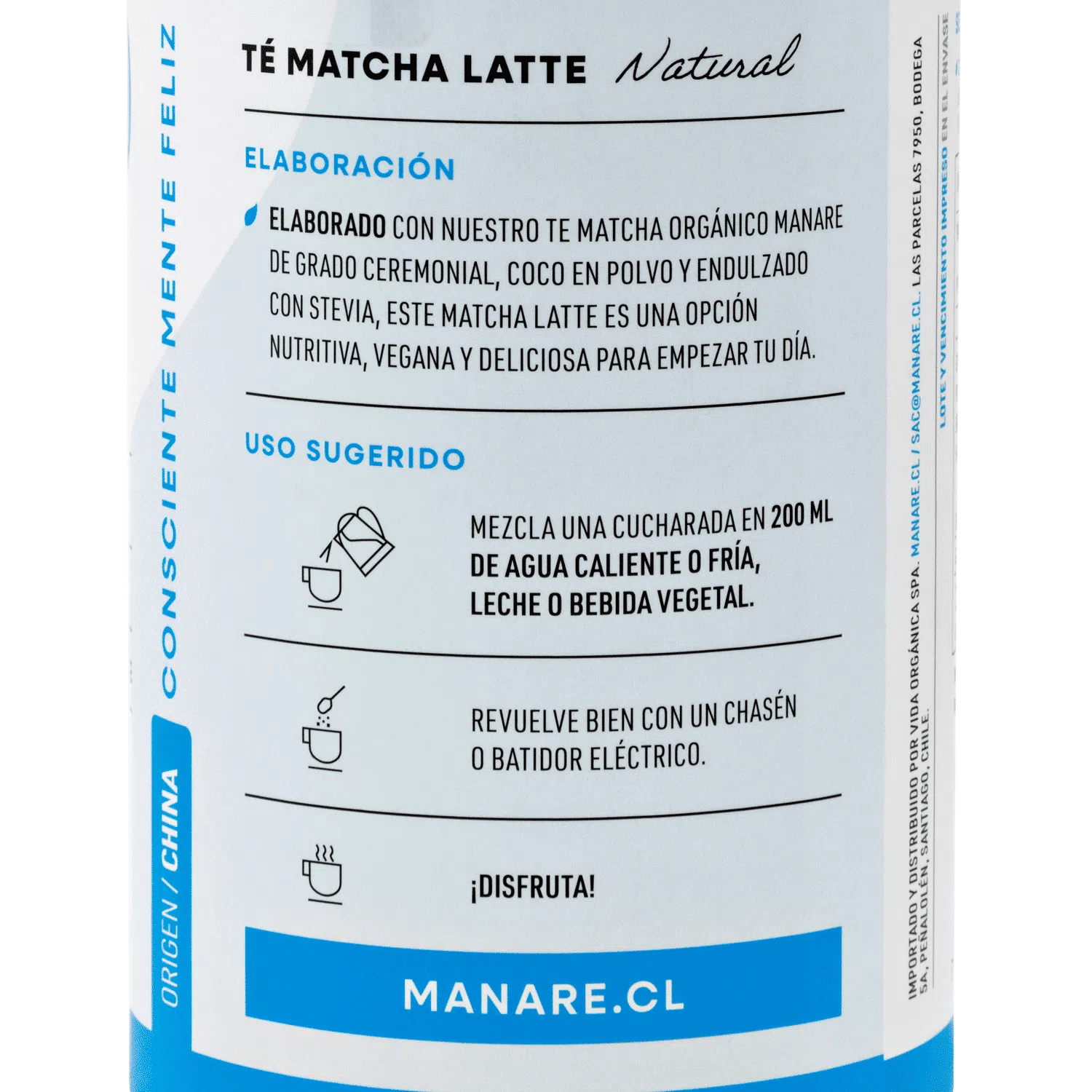 Té Matcha Latte Con Leche De Coco 150g - Manare - Imagen 3