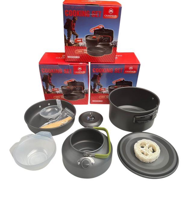 Set de ollas con tetera para camping