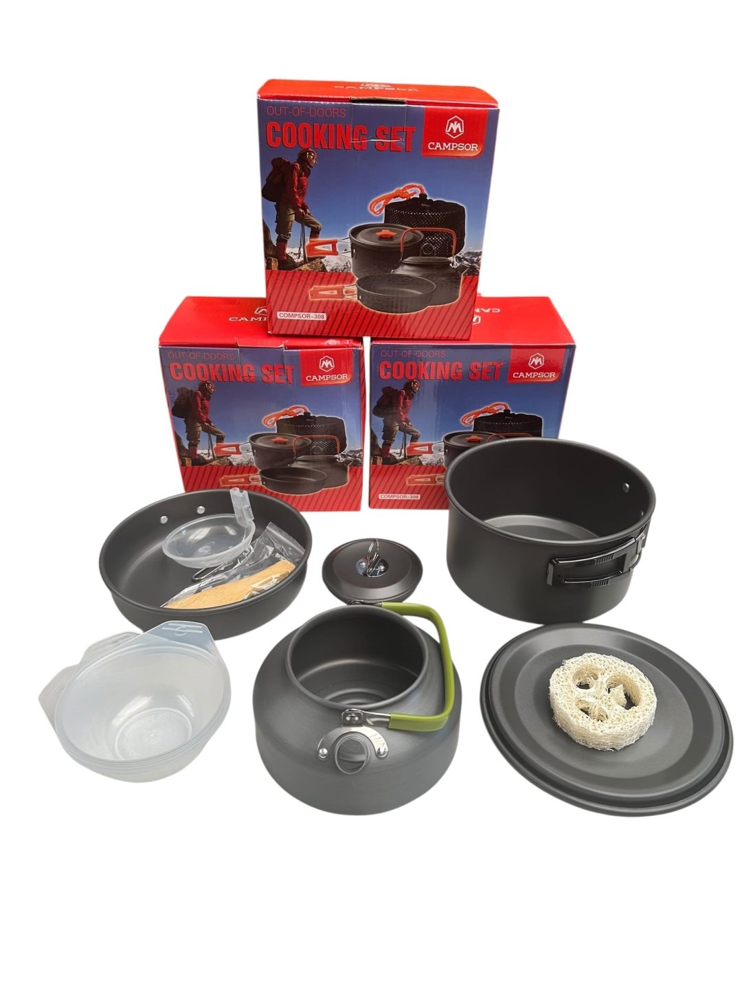 Set de ollas con tetera para camping
