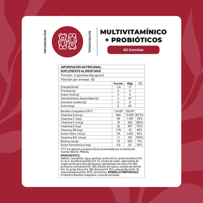 Multivitamínico + Probióticos Karun Life Vit A,C,D,E y B Complex 60 Gomitas
