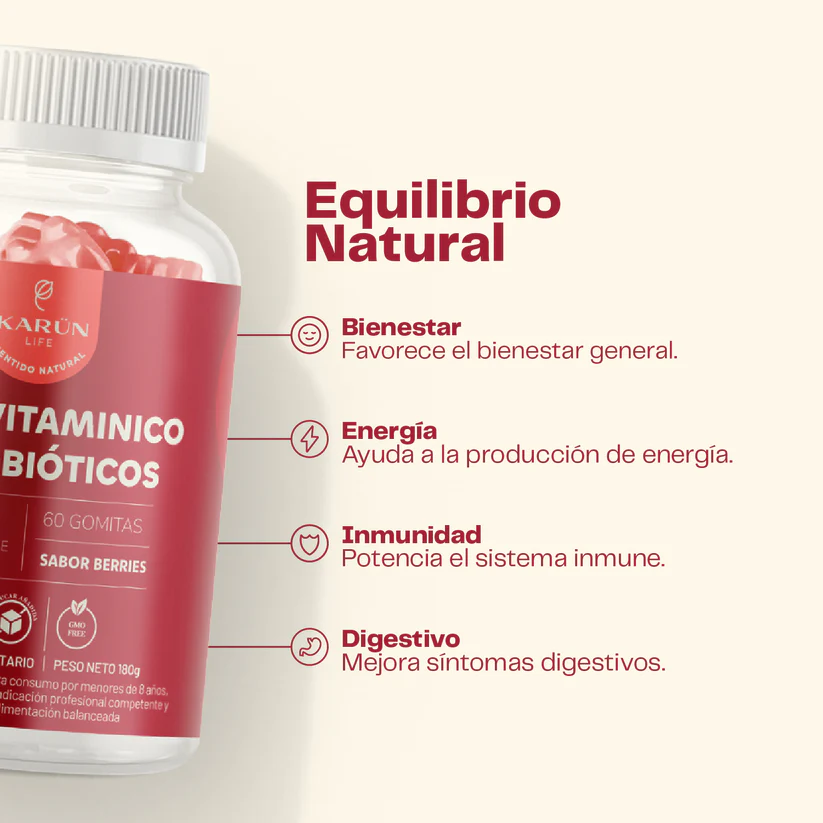 Multivitamínico + Probióticos Karun Life Vit A,C,D,E y B Complex 60 Gomitas