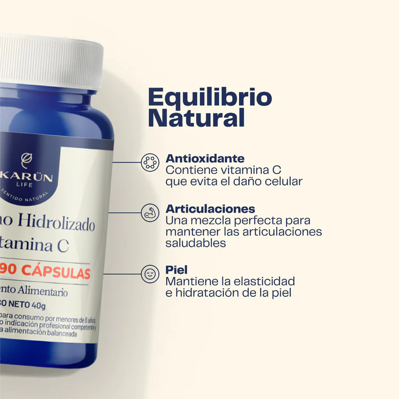 Colágeno Hidrolizado + Vitamina C Karun Life 90 cápsulas